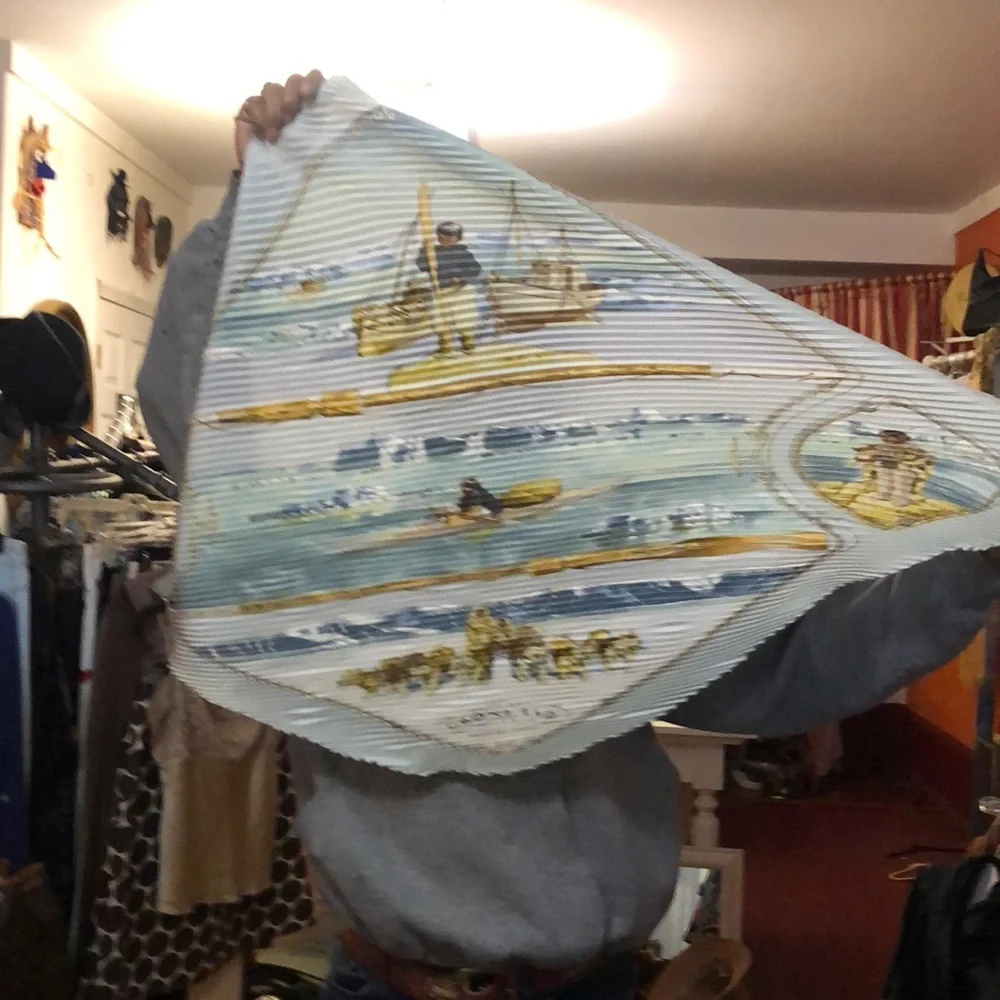 Hermes Multicolor Pleated Plisse Silk Scarf 90 - Picture 6 of 8